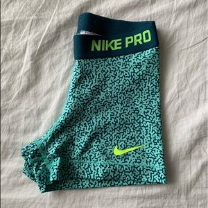 Teal Spotted Drifit Nike Pros - Athletic Shorts